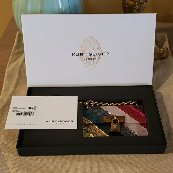 NIB! Kurt Geiger Glitter Striped Keychain / Purse Charm w/ Gold Chain - Picture 4 of 5